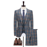 Xituodai ( Jacket + Vest + Pants ) Male Formal Business Plaid Suit for Men's Elegant Man Dress Fashion Boutique Wedding Dress Suit 3 PCS