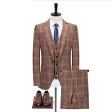 Xituodai ( Jacket + Vest + Pants ) Male Formal Business Plaid Suit for Men's Elegant Man Dress Fashion Boutique Wedding Dress Suit 3 PCS