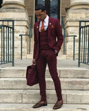 Xituodai 2022 Burgundy Wedding Tuxedos Two Button Mens Groom Suits Notched Lapel Slim Fit Prom Party Blazer Jacket(jacket+vest+pants)