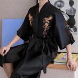 Xituodai Sleepwear Men Robe Embroidery Dragon Summer Kimono Bath Gown Sexy Nightwear Loose Bathrobe Lingerie V-Neck Oversized Loungewear