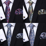 Xituodai Newest design Silk Festive Present Tie Handkerchief Cufflink Set Necktie Man's Plaid Yellow Shirt Accessories