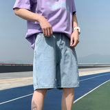 Xituodai Men's Denim Shorts Summer Baggy Wide Leg Short Jeans Korean Fashion Light Blue Casual Straight Hip Hop Streetwear Brand Clothes