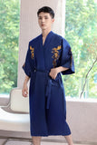 Xituodai Sleepwear Men Robe Embroidery Dragon Summer Kimono Bath Gown Sexy Nightwear Loose Bathrobe Lingerie V-Neck Oversized Loungewear