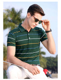 Xituodai Top Grade New Summer Brand Mens Striped Turn Down Collar Polo Shirts With Short Sleeve Casual Tops Fashions Men's Clothing