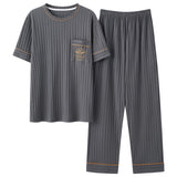 Xituodai Summer Knitted Cotton Mens Pyjamas Casual Short Tops Lattice Long Pants Sets V-neck Pajamas Fashion Men Sleepwear 5XL Homewear