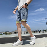 Xituodai Summer New Beach Casual Men's Denim Shorts Straight Knee-Length Jeans Fashion Trend Loose Ripped Men's Street Short Jeans