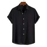 Shirts for Men New Men's Fashion Trend Solid Color Short Sleeve Shirts Casual Lapel Men's Clothing