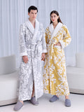 Xituodai Women and Men Sleepwear Winter Warm Nightgown Jacquard Double Layer Thicken Robe Gown Coral Fleece Lovers' Bathrobes Lingerie