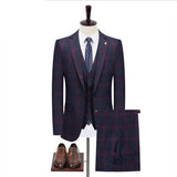 Xituodai ( Jacket + Vest + Pants ) Male Formal Business Plaid Suit for Men's Elegant Man Dress Fashion Boutique Wedding Dress Suit 3 PCS