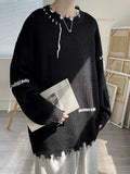 Xituodai Spring Autumn Ins High Street Ripped Sweater Men's Hole Lazy Knitted Pullover Harajuku Version Trend Student Streetwear