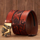 Xituodai New Male China Dragon Belt Cowskin Genuine Leather Belt for Men Carving Dragon Pattern Automatic Buckle Belt Strap For Jeans