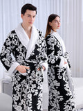 Xituodai Women and Men Sleepwear Winter Warm Nightgown Jacquard Double Layer Thicken Robe Gown Coral Fleece Lovers' Bathrobes Lingerie