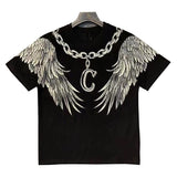 Xituodai Top Fashion T Shirt Tshirt Homme O-neck Novelty Wings Drills Joker Cotton Short Male Popular Logo Collar Sleeve T-shirt