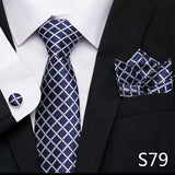 Xituodai Newest design Silk Festive Present Tie Handkerchief Cufflink Set Necktie Man's Plaid Yellow Shirt Accessories