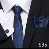 Xituodai Newest design Silk Festive Present Tie Handkerchief Cufflink Set Necktie Man's Plaid Yellow Shirt Accessories