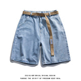 Xituodai Streetwear Men's Light Blue Straight Baggy Denim Shorts 2022 Summer New Korean Style Fashion Elastic Waist Short Jeans