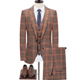 Xituodai ( Jacket + Vest + Pants ) Male Formal Business Plaid Suit for Men's Elegant Man Dress Fashion Boutique Wedding Dress Suit 3 PCS