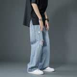 Xituodai 2022 Spring Summer Men's Ripped Wide Leg Jeans Korean Trend Straight Baggy Denim Pants Male Vintage Blue Trousers