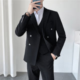 Xituodai Blazer + Vest + Pants Boutique Solid Color Double-breasted Slim Fit Business Formal Suit 2Pces and 3Pces Set Groom Wedding Dress