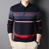Xituodai Top Grade New Fashion Designer Brand Simple Mens Polo Shirt Trendy With Long Sleave Stripped Casual Tops Men Clothes