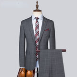 Xituodai (Jacket+Vest+Pants) Men's Luxury Suits Korean Slim Business Suit Gray Plaid Groomsman 3 Pcs Set Drees Trousers Waistcoat Blazer