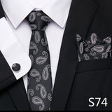 Xituodai Newest design Silk Festive Present Tie Handkerchief Cufflink Set Necktie Man's Plaid Yellow Shirt Accessories