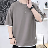 Xituodai Casual Men's Waffle Short-Sleeved T-Shirt Men's 2022 Summer New Simple Loose T-Shirt Fashion Round Neck Quick-Drying Men's Top