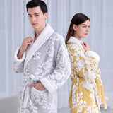 Xituodai Women and Men Sleepwear Winter Warm Nightgown Jacquard Double Layer Thicken Robe Gown Coral Fleece Lovers' Bathrobes Lingerie