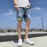 Xituodai Summer New Beach Casual Men's Denim Shorts Straight Knee-Length Jeans Fashion Trend Loose Ripped Men's Street Short Jeans