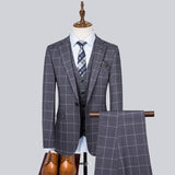 Xituodai ( Blazer + Pants + Vest ) Luxury 3 Pcs Set Men's Wedding Suit Fashion Men's Slim Plaid Business Office Suit Sets Large Size Men