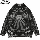 Xituodai 2022 Hip Hop Knitted Sweater Streetwear Rose Eye Scorpion Print Ripped Pullover Men Harajuku Cotton Casual Autumn Sweater Skull