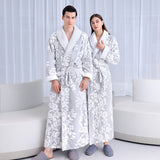 Xituodai Women and Men Sleepwear Winter Warm Nightgown Jacquard Double Layer Thicken Robe Gown Coral Fleece Lovers' Bathrobes Lingerie