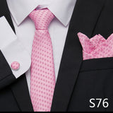 Xituodai Newest design Silk Festive Present Tie Handkerchief Cufflink Set Necktie Man's Plaid Yellow Shirt Accessories