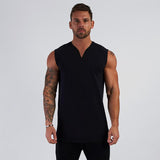 Xituodai Gym Clothing V Neck Compression Sleeveless Shirt Fitness Mens Tank Top Cotton Bodybuilding Stringer Tanktop Singlet Workout Vest