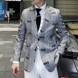 Xituodai Blazer Letter Print Blazer Men 2022 Fall Lattice Men Blazer Jacket Slim Fit Party Prom Club Pattern Blazer Homme