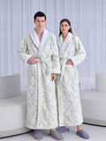 Xituodai Women and Men Sleepwear Winter Warm Nightgown Jacquard Double Layer Thicken Robe Gown Coral Fleece Lovers' Bathrobes Lingerie