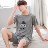 Xituodai Summer Men Pyjamas Short Cotton Cartoon Pajamas Set Casual Striped Sleepwear Pyjamas Nightwear Pijamas  Size 3XL Home Clothiing