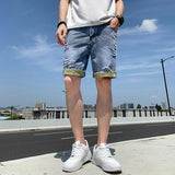 Xituodai Summer New Beach Casual Men's Denim Shorts Straight Knee-Length Jeans Fashion Trend Loose Ripped Men's Street Short Jeans