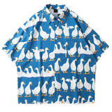 Oversized White Ducks Print Casual Shirts Men Summer Short Sleeve Shirt Cute Harajuku Women Hawaiian Beache Blouses Couple Tops