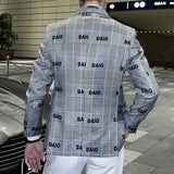 Xituodai Blazer Letter Print Blazer Men 2022 Fall Lattice Men Blazer Jacket Slim Fit Party Prom Club Pattern Blazer Homme