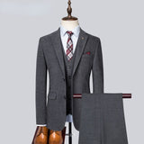 Xituodai (Jacket+Vest+Pants) New Men 's Suit 3 PCS Set Gray Blue Suits Formal Office Wear Men Brand Slim Fit Groom Wedding Suit Trousers