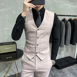 Xituodai High End Brand Classic Plaid Men's Formal Business Vest and Pants Groom Wedding Dress Party Banquet Office Waistcoat 2 Piece Set