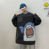 Xituodai Men's and women's sweaters turtleneck cartoon shark couple knitted sweater ins casual loose Korean version knitted pullover top