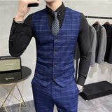 Xituodai High End Brand Classic Plaid Men's Formal Business Vest and Pants Groom Wedding Dress Party Banquet Office Waistcoat 2 Piece Set