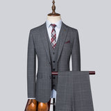 Xituodai (Jacket+Vest+Pants) Men's Luxury Suits Korean Slim Business Suit Gray Plaid Groomsman 3 Pcs Set Drees Trousers Waistcoat Blazer