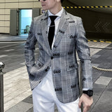 Xituodai Blazer Letter Print Blazer Men 2022 Fall Lattice Men Blazer Jacket Slim Fit Party Prom Club Pattern Blazer Homme