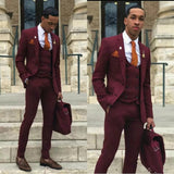 Xituodai 2022 Burgundy Wedding Tuxedos Two Button Mens Groom Suits Notched Lapel Slim Fit Prom Party Blazer Jacket(jacket+vest+pants)