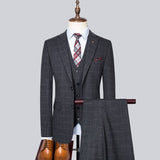 Xituodai (Jacket+Vest+Pants) Men's Luxury Suits Korean Slim Business Suit Gray Plaid Groomsman 3 Pcs Set Drees Trousers Waistcoat Blazer