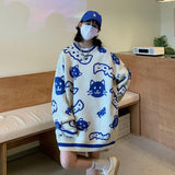 Xituodai  Autumn and winter Japanese retro female cat full print knitted sweater couple wear casual sweater trendy sweater men sweaters