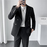 Xituodai 6XL 7XL ( Blazer + Pants ) Solid Color Plaid Stripe Luxury Male Suit 2Pces Set Formal Slim Mens Fashion Suit Groom Wedding Dress